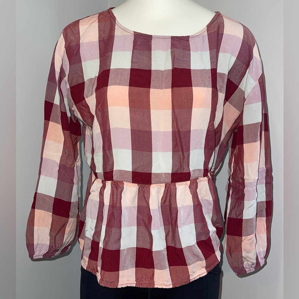LOFT Plaid Peplum Blouse